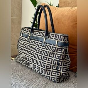 GIVENCHY- Authentic(COA)Black & Beige Leather and G Logo Canvas Bag